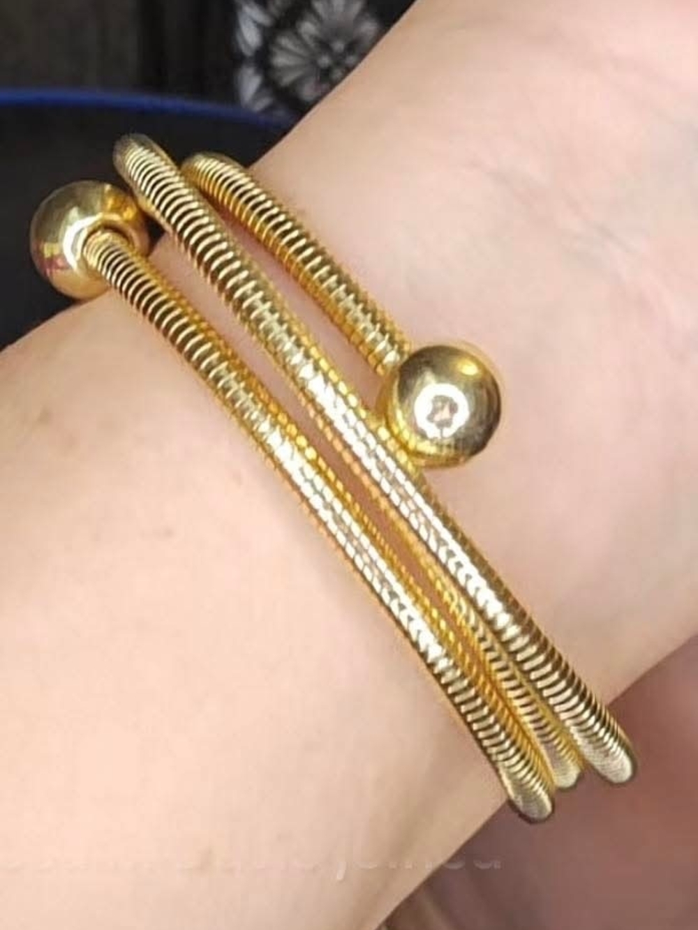 Gold Triple-Row Coil Bangle Bracelet